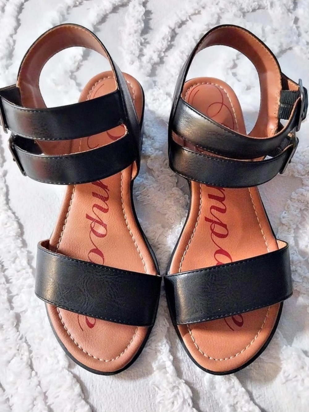 Rampage Black Buckle Strap Sandals